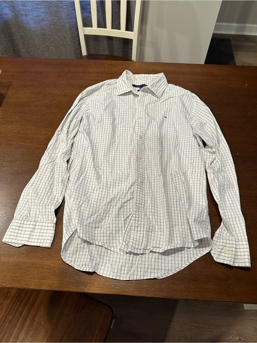 Tommy Hilfiger White Shirt with Gray Windowpane Check Men’s medium
